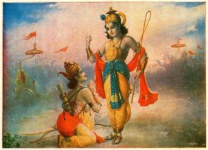 Shri Krishna and Arjun between the battle of Kurukshetra
